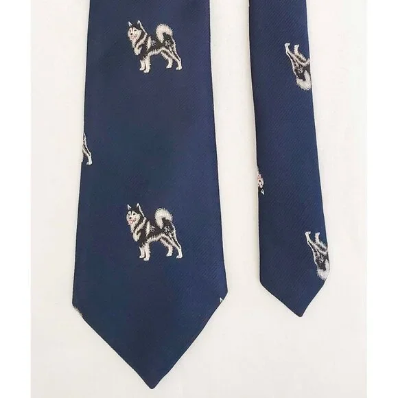 Schenker Vintage Mens Dog Husky Neck Tie Navy
